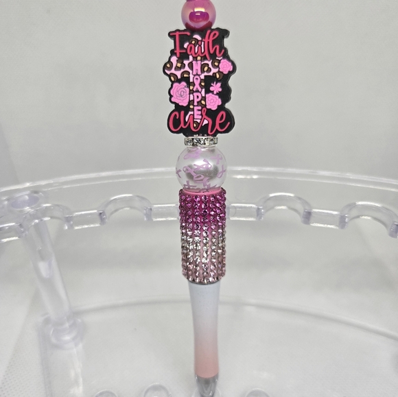 Breast Cancer Awareness Bling and Beaded Pen with Black Ink - Picture 4 of 4